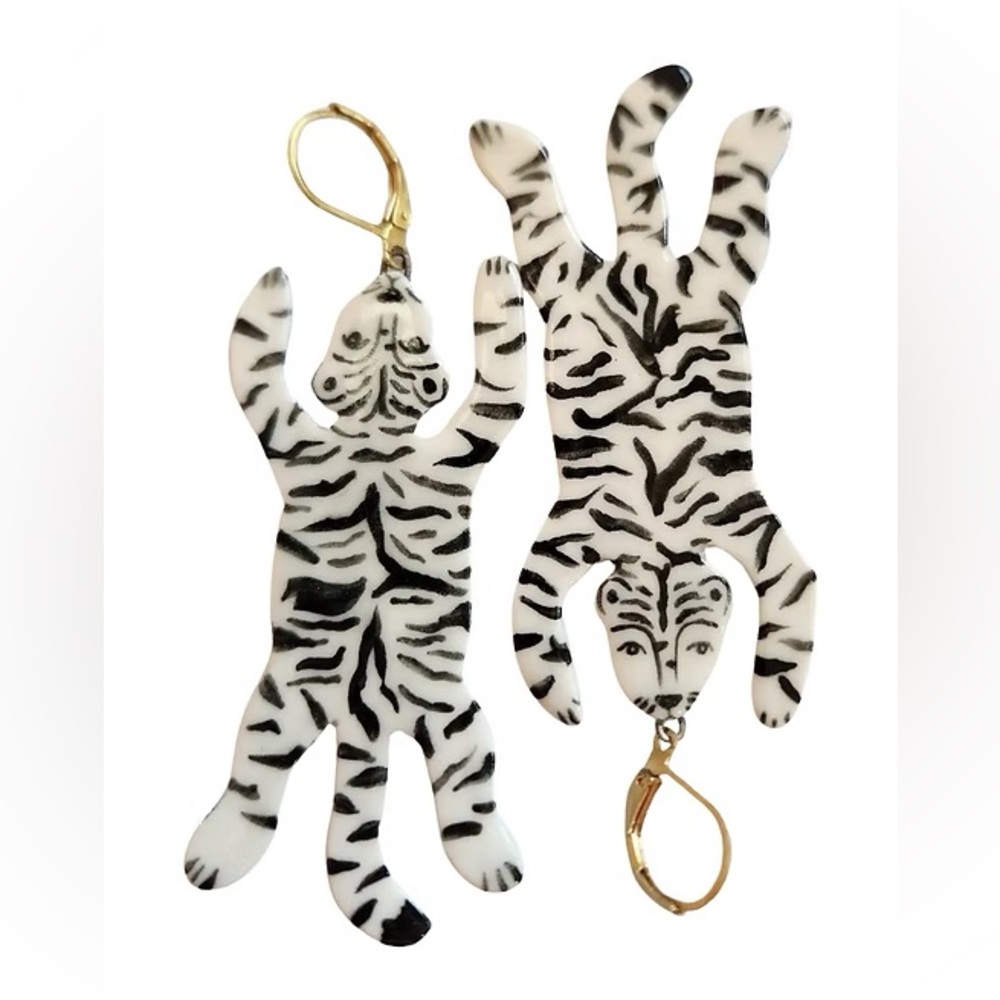 NIB : White Tiger Statement Earrings - HANDMADE